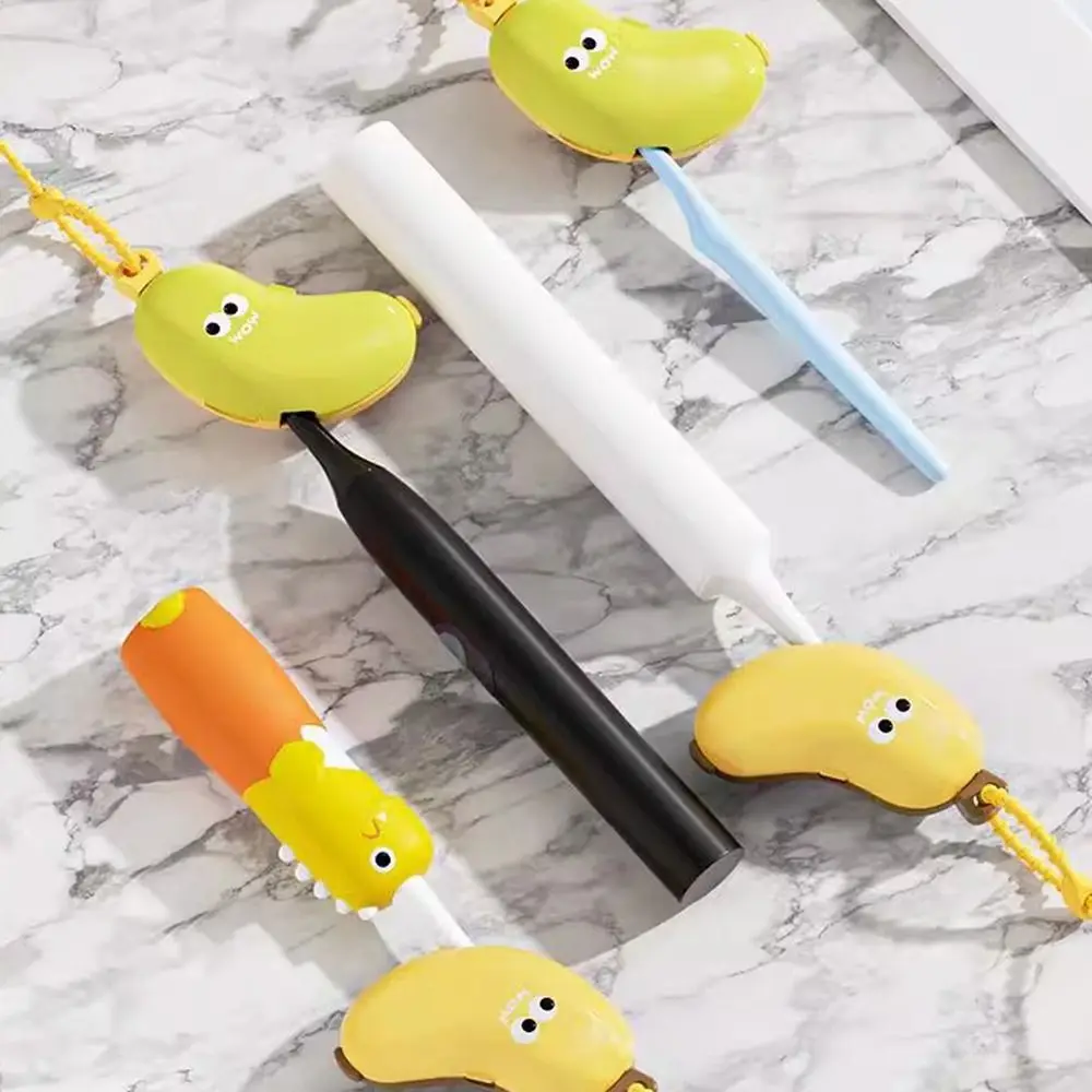 Plastic Toothbrush Head Protective Cover Brush Protect Portable Toothbrush Dust Cap Cover Banana Shape 2in1