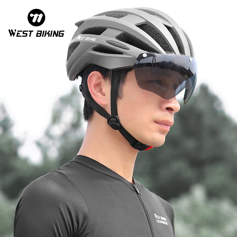 WEST BIKING Ultralight Cycling Helmet Women Men Bicycle Helmet MTB Road Bike Safe Cap Magnetic Motorcycle Goggle Helmet Parts