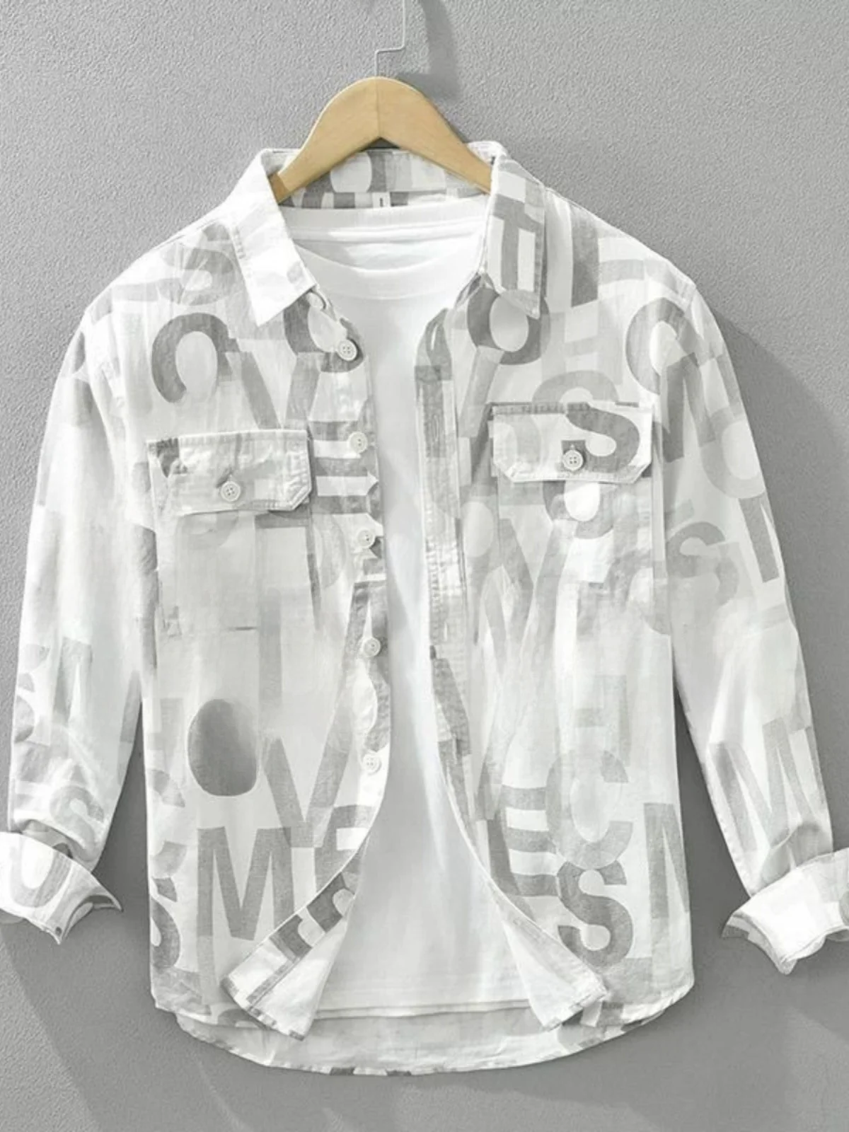 

Cus с буквенным принтом Long Sve Cotton irt Мужская весенне-осенняя свободная рабочая одежда Jaet Youth Faion Удобная износостойкая