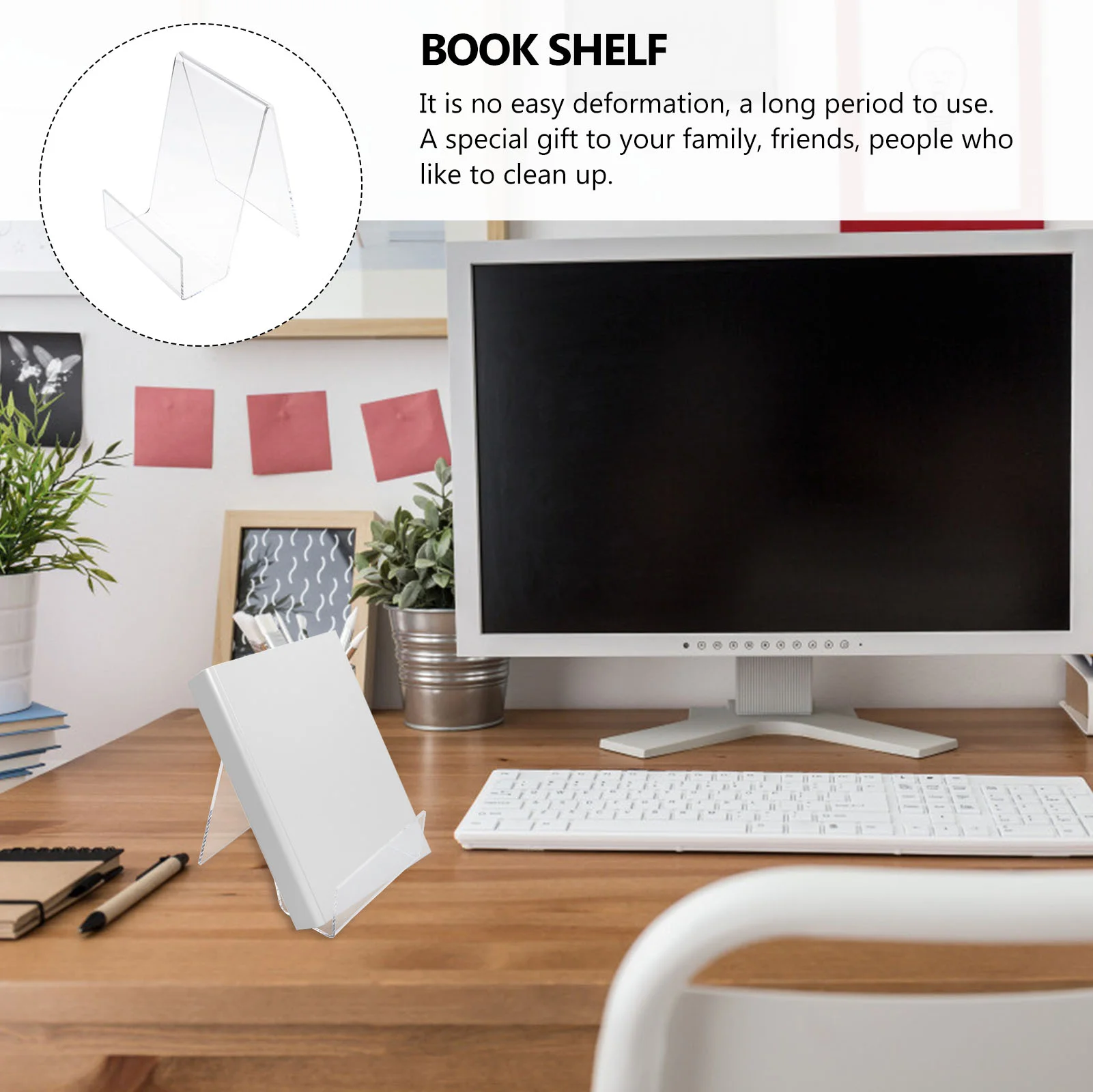 2pcs Book Display Stand Desktop Book Holder Transparent Acrylic Book Shelf Vertical Book Textbook Display Stand (Transparent