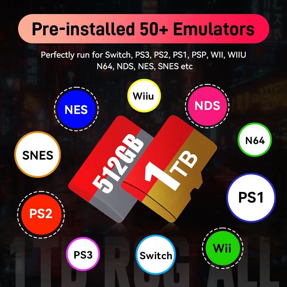 بطاقة ألعاب 1 تيرابايت مع 42000+ ألعاب ريترو & AAA لـ ROG ALLY/Win وحدة تحكم ألعاب محمولة/كمبيوتر شخصي/كمبيوتر محمول 50 + محاكي للتبديل/PS3/2/1/N64