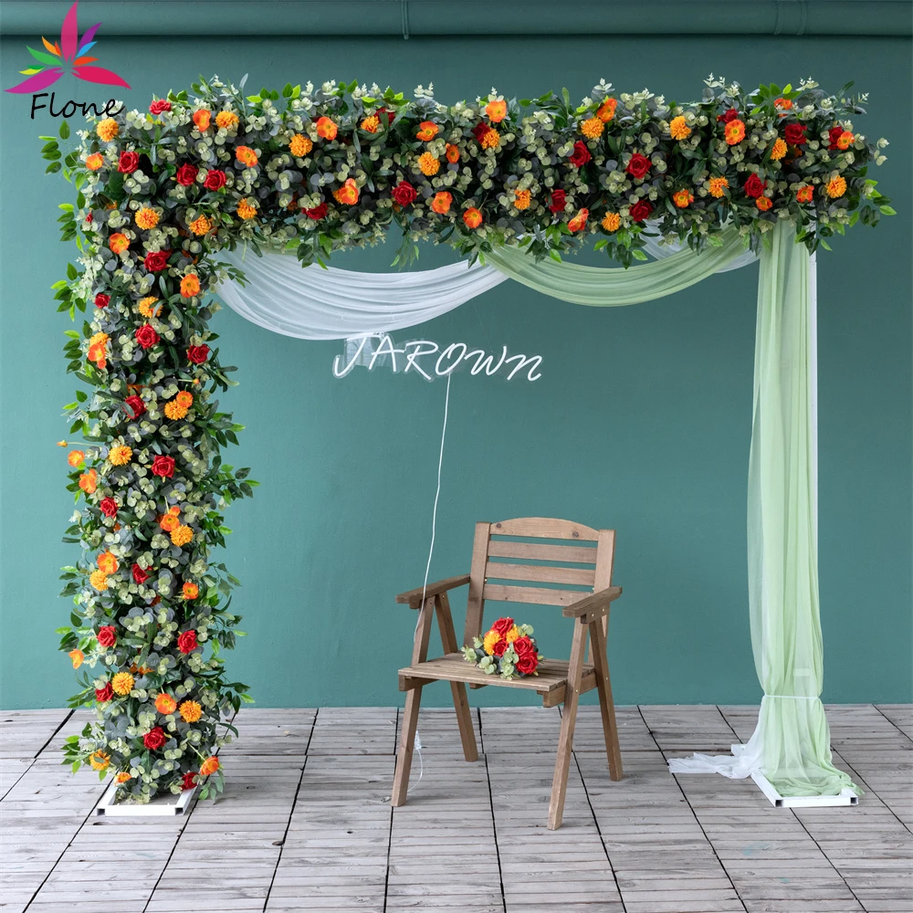 

2.1m Artificial Flower Arrangement Wedding Backdrop Decoration Red Rose Green Eucalyptus Floral Row Event Party Decor Display