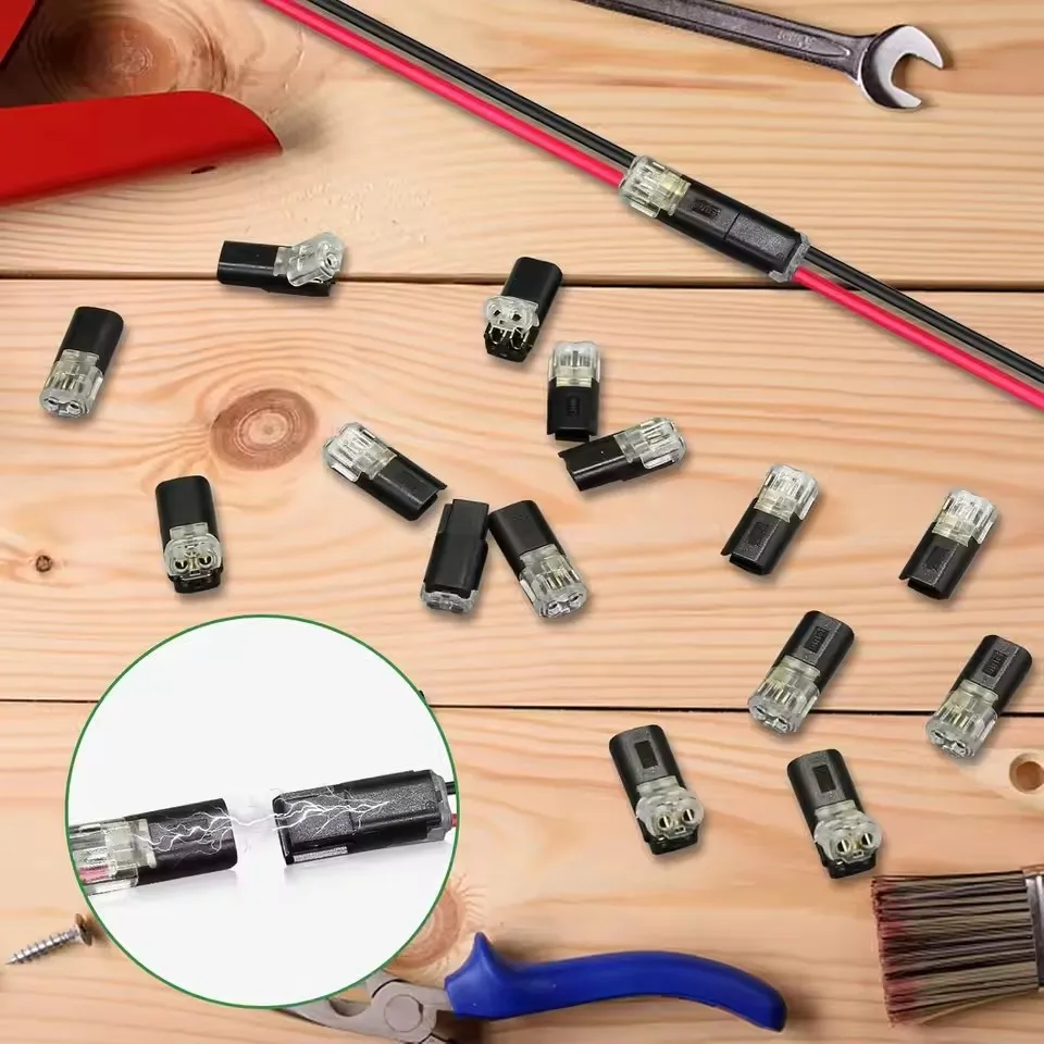 50/1pcs Double-Wire Plug-in Connector with Locking Buckle Pluggable LED Wire Connector 2 Pin 2 Way Universal Compact Wire