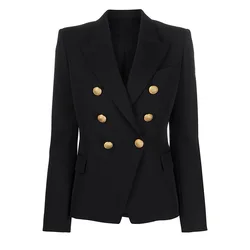 Newest Spring Autumn 2024 Designer Blazer Jacket Women's Metal Buttons Double Breasted Office Ladies Coats Outerwear