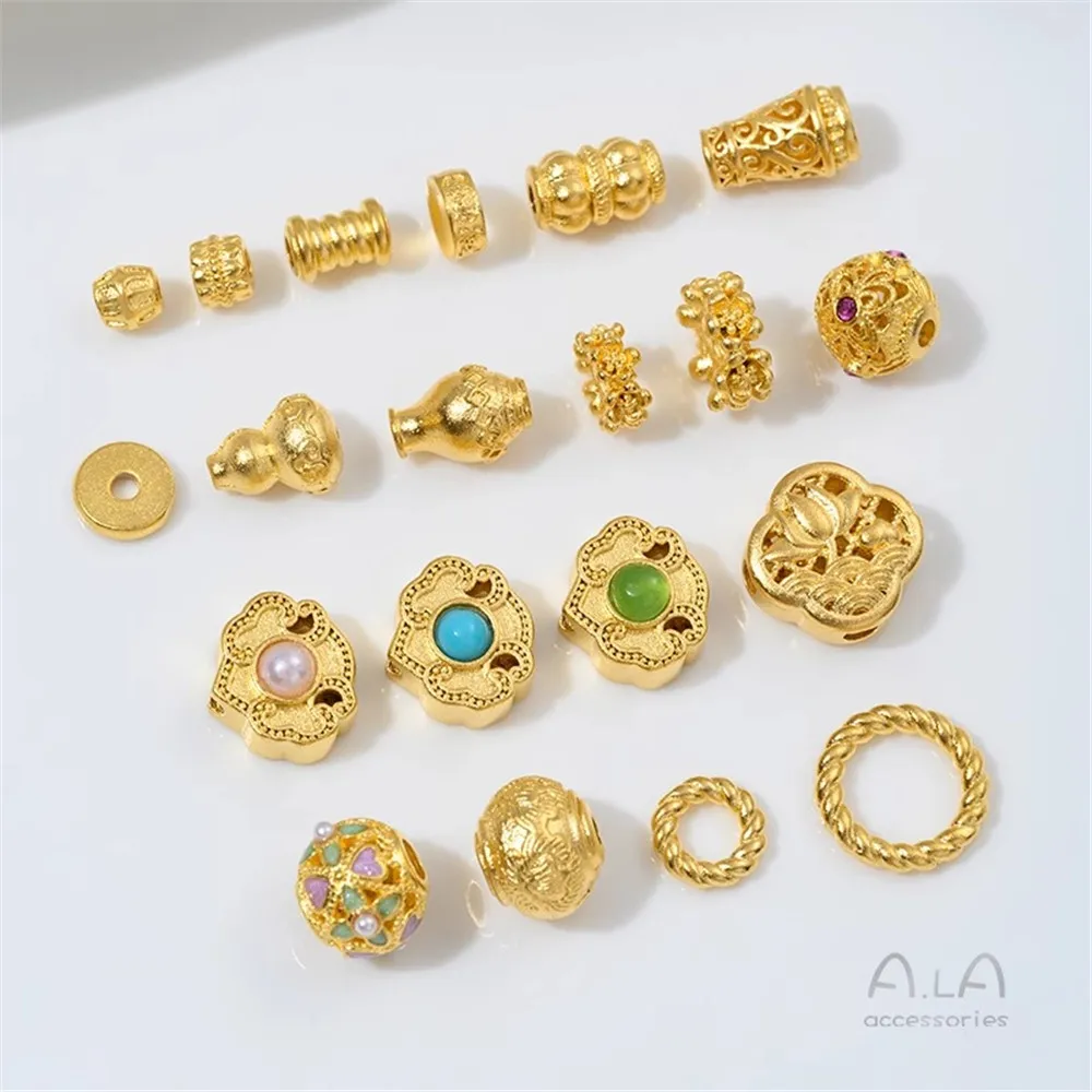 Z445 Vietnamese Sand Gold Zirconium Round Bucket Wheel Beads Large Hole Beads Running Ring Spacer Beads Diy Jewelry Accessories