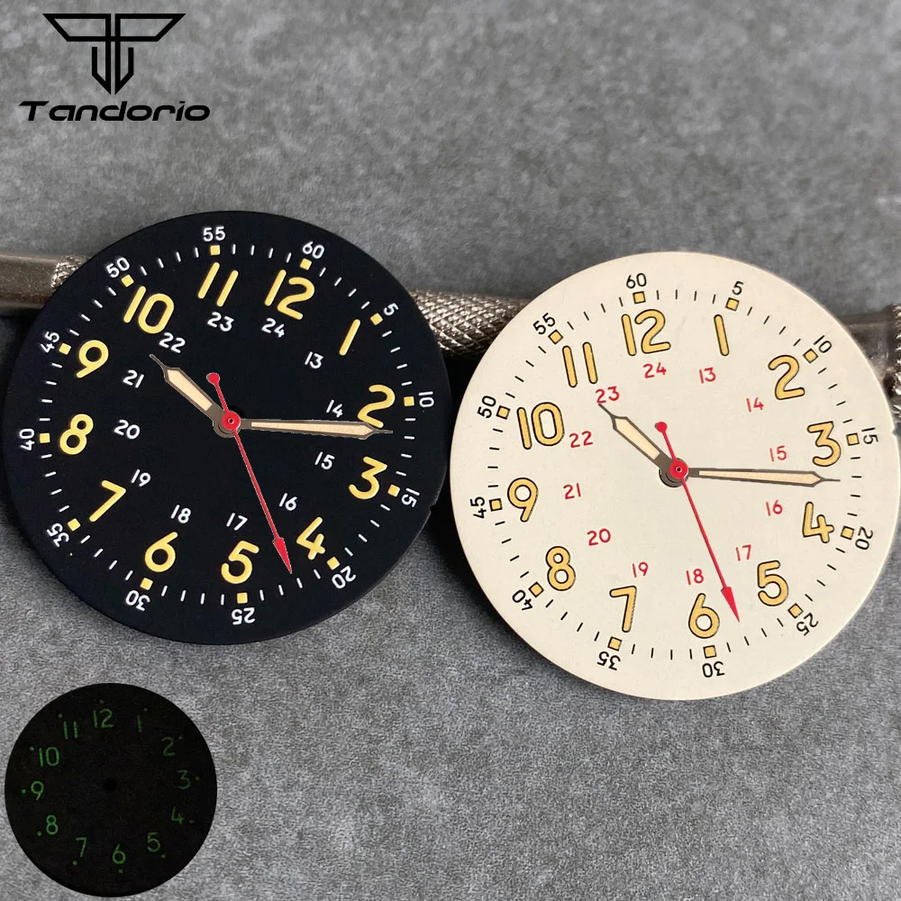 29mm Beige Black Pilot Watch Dial Red Yellow Numbers Marks Fit NH35 PT5000 Vintage Hands For Seiko Mod Tool Kit Watch Clock Tool