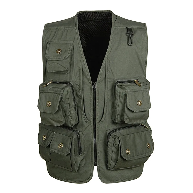 2023 Heren Herfst Multi-Pocket Vest Fotografie Outdoor Vissen Messing Gesp Multicolor Vest