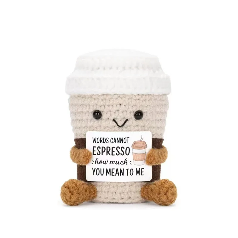 

Funny Positive Coffee, Emotional Crochet Doll, Cute Crochet Partner Toy with Positive Card Cheer Up Funny Gifts for Best Friend