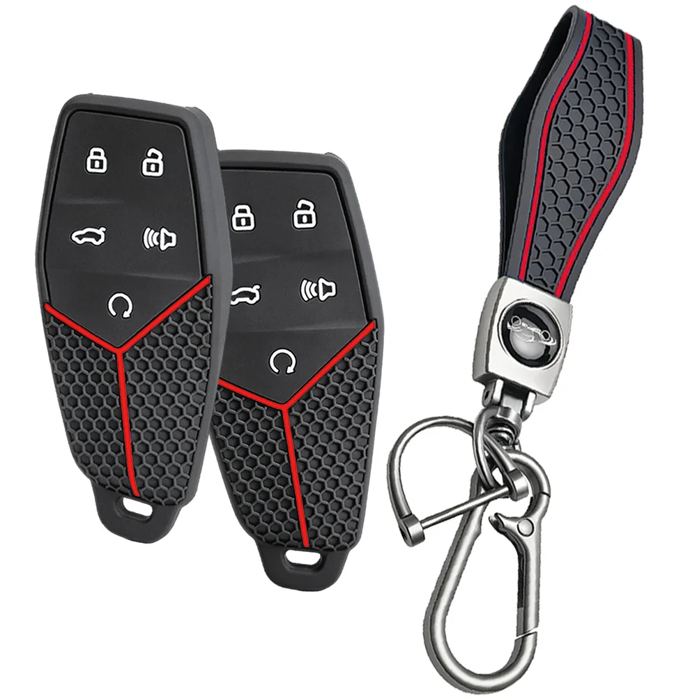 For MG MG5 MG6 ZS HS One Marvel R MG4 EHS EZS silicone car key fob cover with wrist strap and carabiner