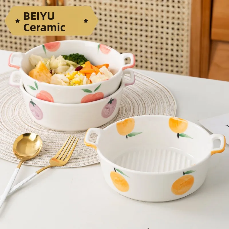 

Creative Cerc Double Ear Bowl Air Fryer Roasting Di Oven Fruit Bowl Plate Nordic Sle Jingdezhen Origin