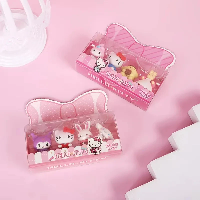 8Pcs/Set Sanrio Toys Kawaii Eraser Girls Student Office Kuromi Cinnamoroll My Melody Hello Kitty Figure Dolls For Children Gift