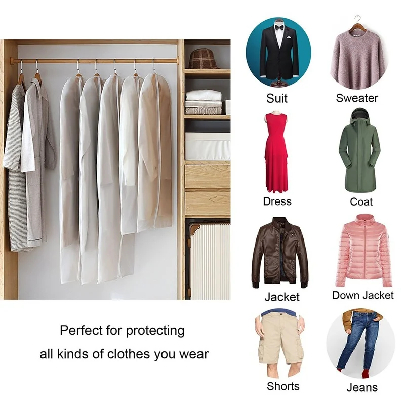 6pcs/set Transparent Clothing Covers Garment Suit Dress Jacket Clothes Coat Dustproof Protector Travel Bag Dust