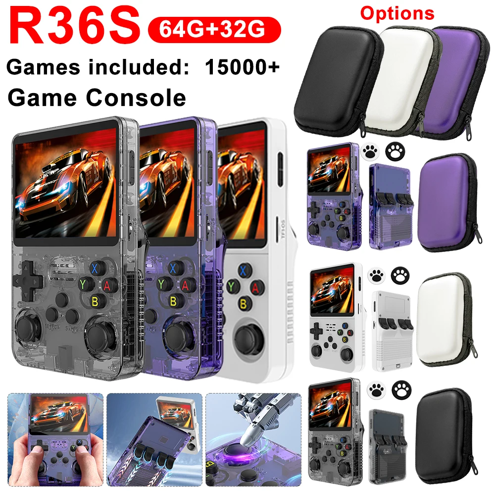 R36S ريترو وحدة تحكم بجهاز لعب محمول نظام لينكس 3.5 بوصة غمبد شاشة المحمولة جيب 64 جيجابايت لعبة مشغل فيديو لعبة الملحقات