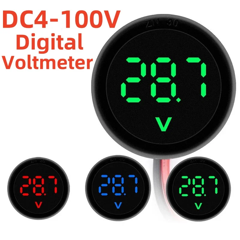 DC 4-100V LED Digital Display Circular Two-wire Voltmeter DC Digital Voltmeter Head Display Reverse Connection Protection Tools