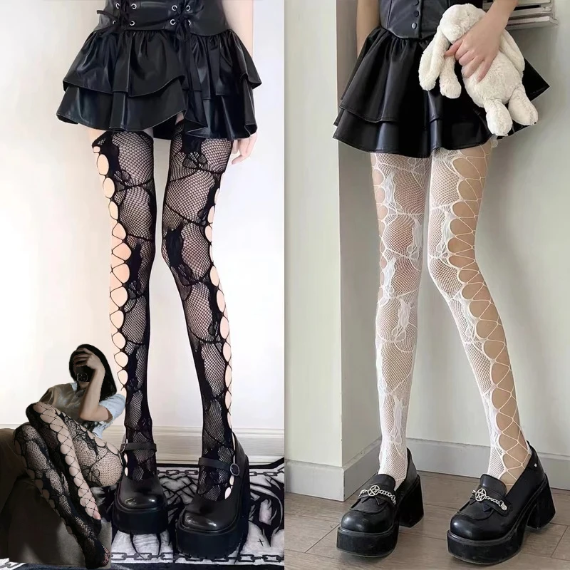 Damen-Netzstrümpfe, gemusterte Netzstrumpfhose mit hoher Taille, Netzstrumpfhose mit hohlen Blumenmuster, oberschenkelhohe Strumpfhose, 1/2 Stück
