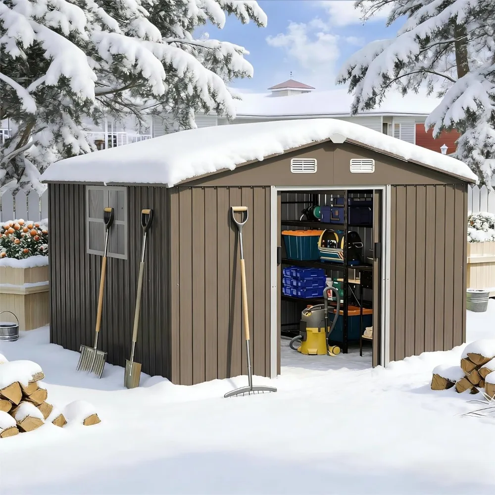 

10ft X 8ft Outdoor Storage Shed, Lockable Metal Tool Shed with Sliding Door and Vents
