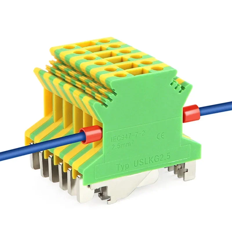 Two-color 10Pcs USLKG-2.5/3/5/6/10N Terminal Blocks Ground Wire Connector UK 34A-101A Track  Copper Conductor Electronic Wiring