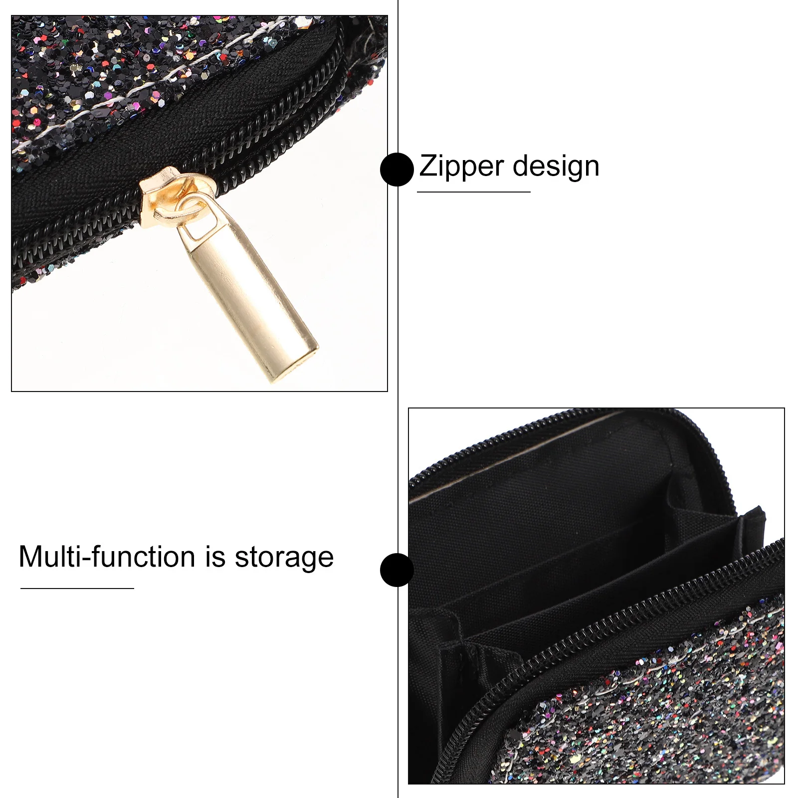 

1Pcs Fashion Short Purse PU Sequins Mini Coin Bag Lady Zipper Purse Portable for Vacations Travel Coin Storage Pouch