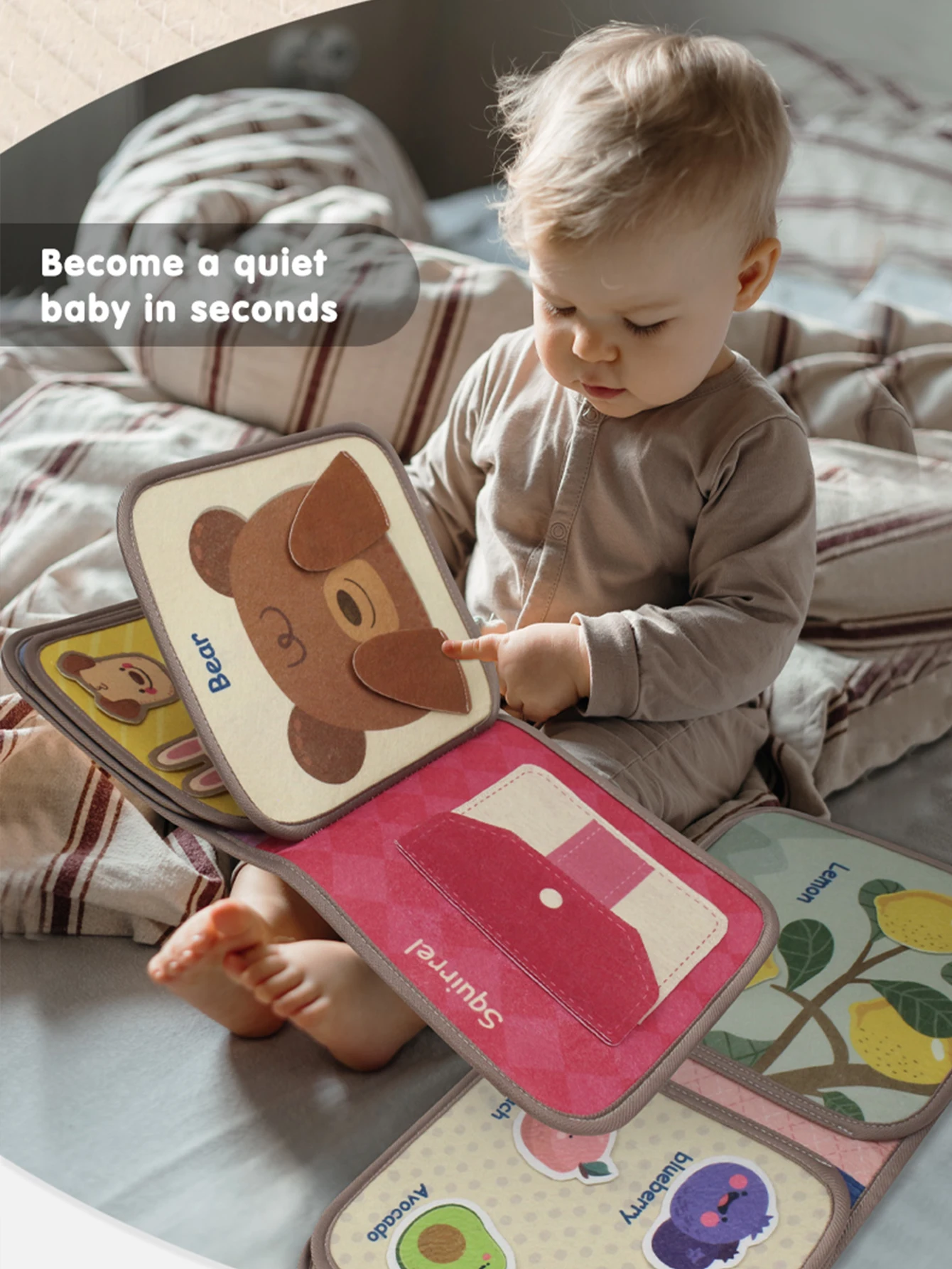 1 pz morbido libro per bambini Montessori prima educazione libro di stoffa tranquillo giocattoli di apprendimento per neonati 0-6 mesi in su illuminazione puzzle