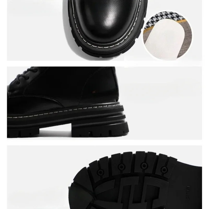 Genuine Leather Boots for Women Motorcycle Boots Women Thick Bottom Stitching Short Boot Classic Simple Style Women Ankle Boots