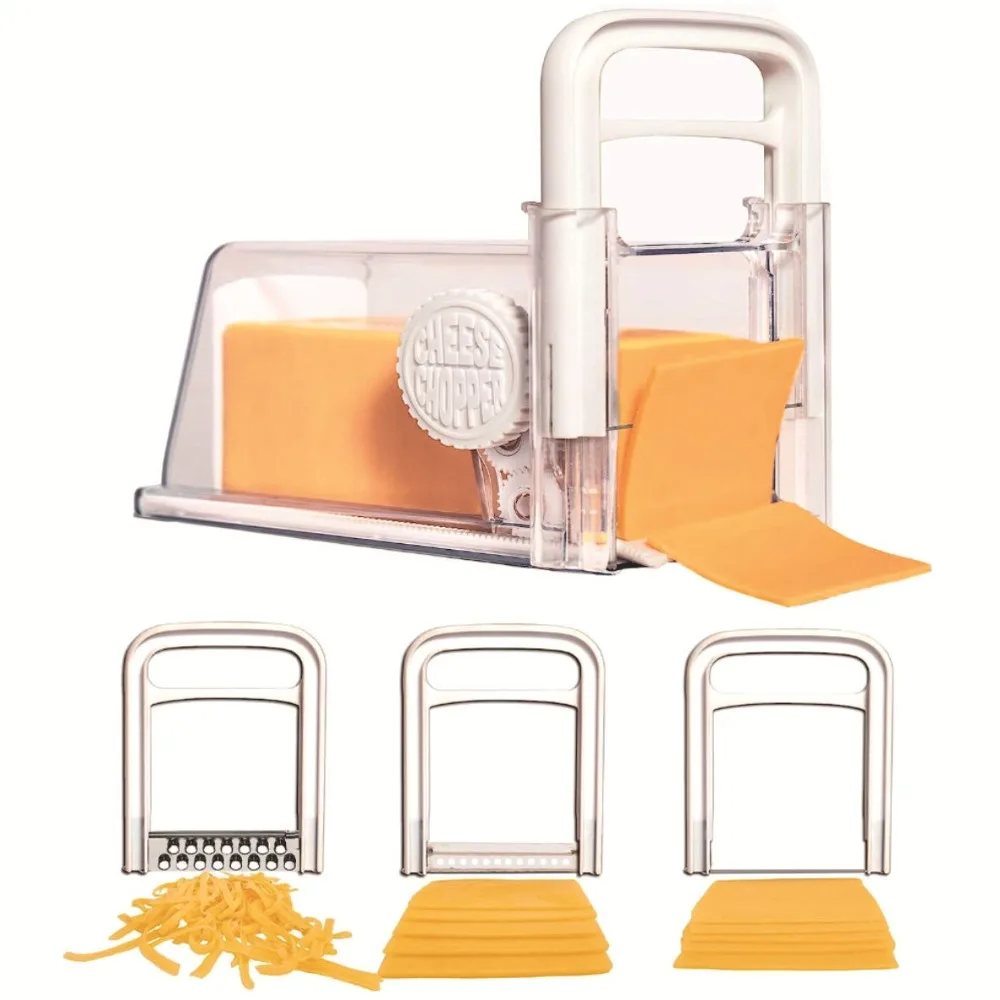 Cheese Divider 4 in 1 Cheese Storage Container with 3 Metal Blade with Holder Cheese Slicer Plastic Cheese Chopper Hamburger