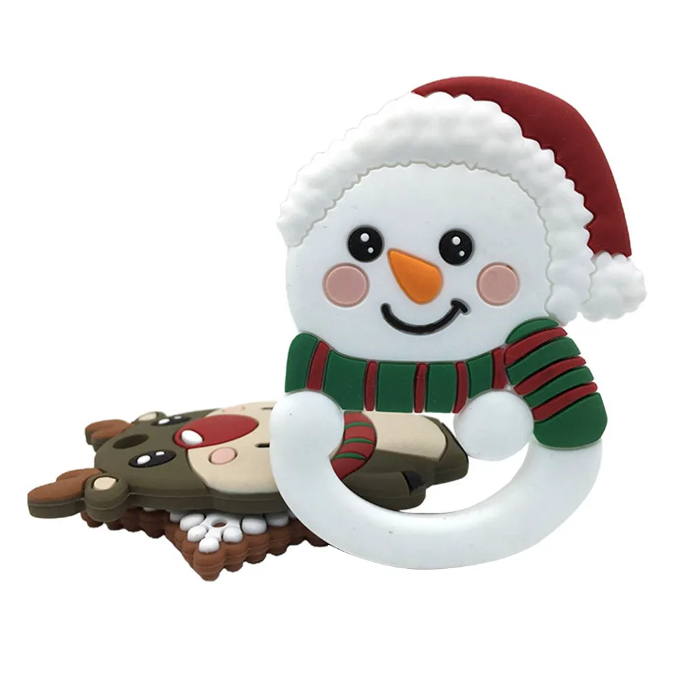 2Pcs Christmas Themed Silicone Baby Molar Rod Teeth Grinding Chew Xmas Molar Rod Christmas Themed Teether