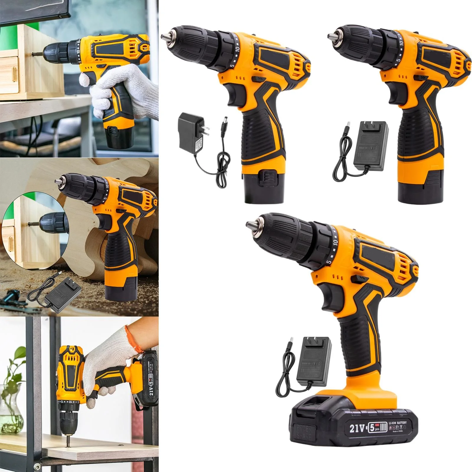 

12V/16.8V/21V 35N.m 42N.m 45N.m Electric Drill Screwdriver Rechargeable Cordless Impact Drill Hammer DIY Tools w/light