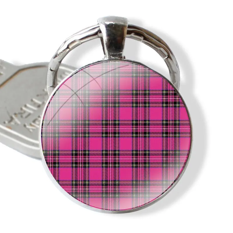 Keychain Handmade Glass Cabochon Key Ring Holder Pendant Key Chains checkered colorful abstract