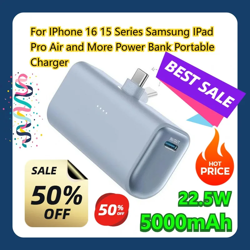 

For IPhone 16 15 Series Samsung IPad Pro Air and More Power Bank 5000mAh Portable Charger 22.5W