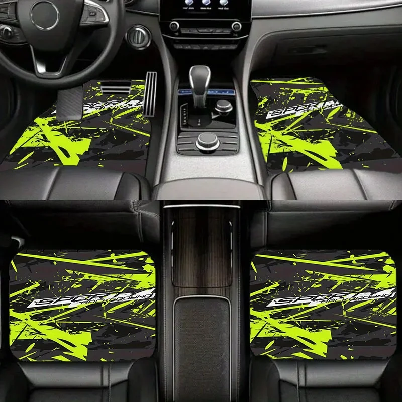 5pcs Sporty Neon Green Car Floor Mats, Material, Dynamic Modern Design, Suitable For Car Interior, Enhance Car Aesthetic With Sp