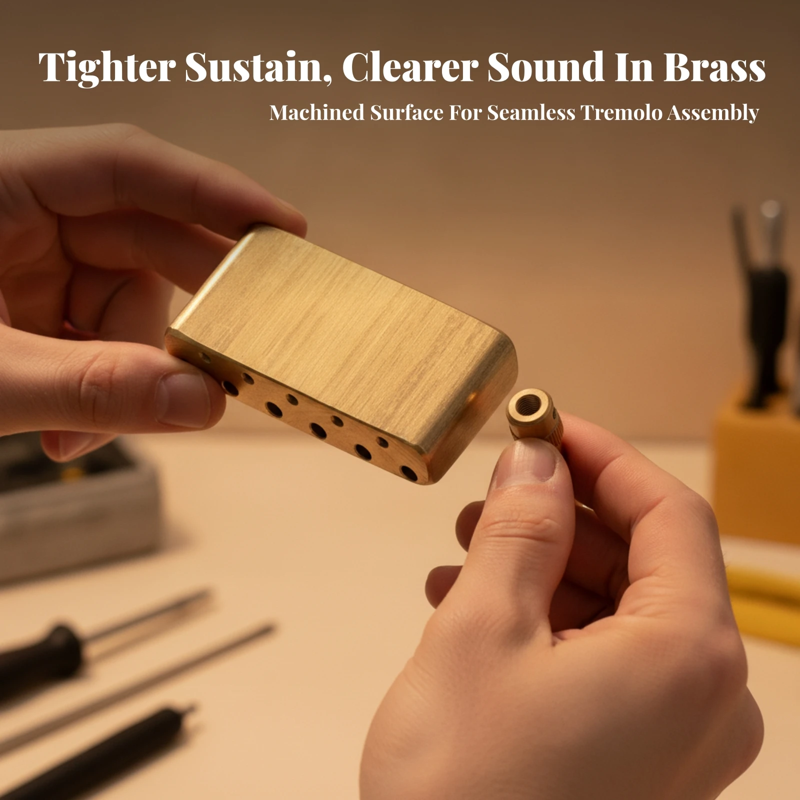 Brass Tremolo Block with Arm Easy to Install Guitar Tremolo Bridge Block Instrument Parts Threaded Hardware Durable