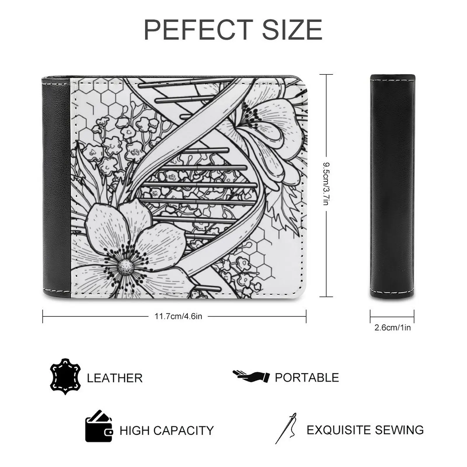 Graphic Dna Structure With Floral Design Men Wallet Pu Leather Short Male Purses Credit Card Wallet For Men Money Bag Chemistry