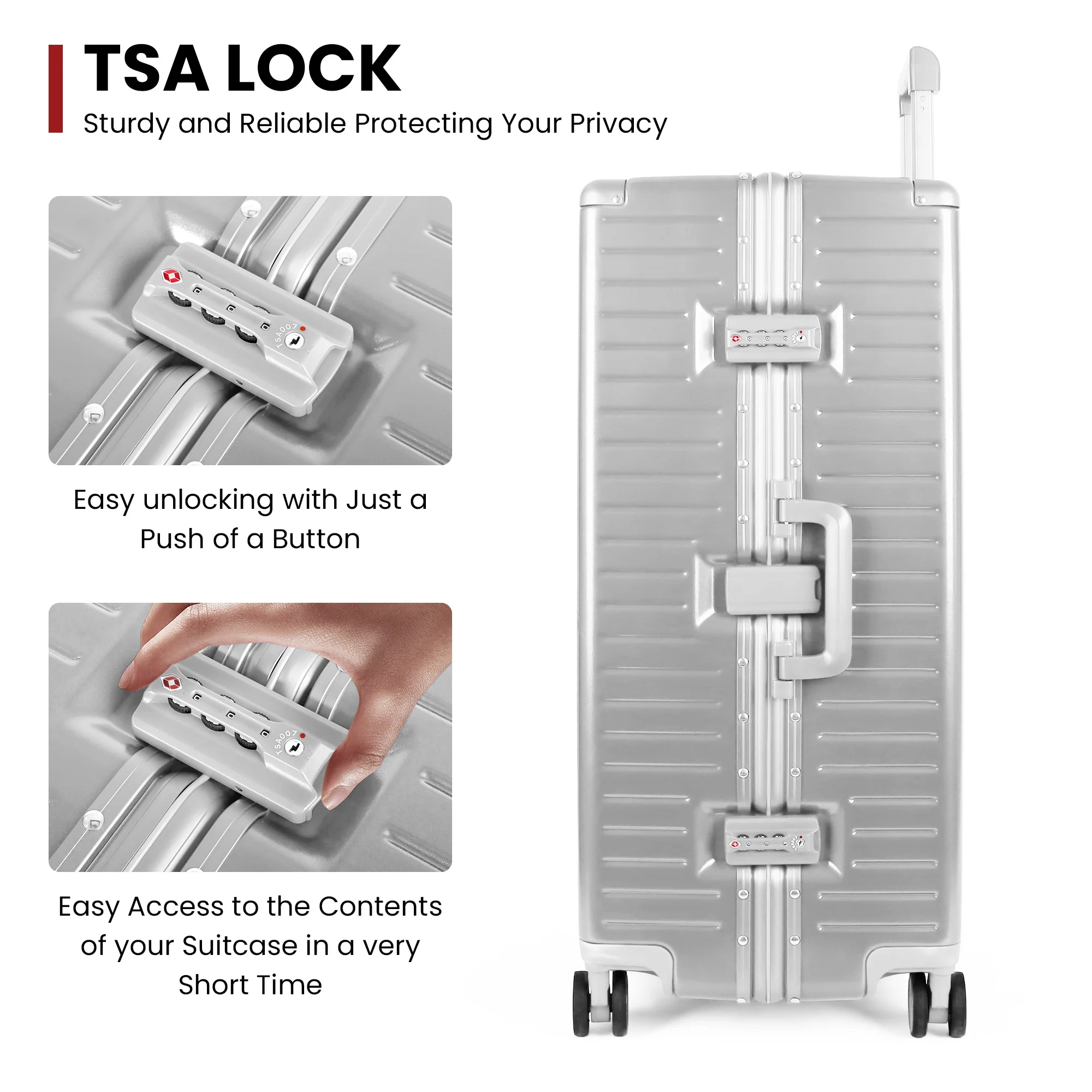 حقيبة أمتعة بإطار من الألومنيوم مقاس 20 بوصة تحمل الأمتعة وحقائب أمتعة منقوشة مقاس 28 بوصة مع عجلات دوارة مزدوجة وقفل TSA #5