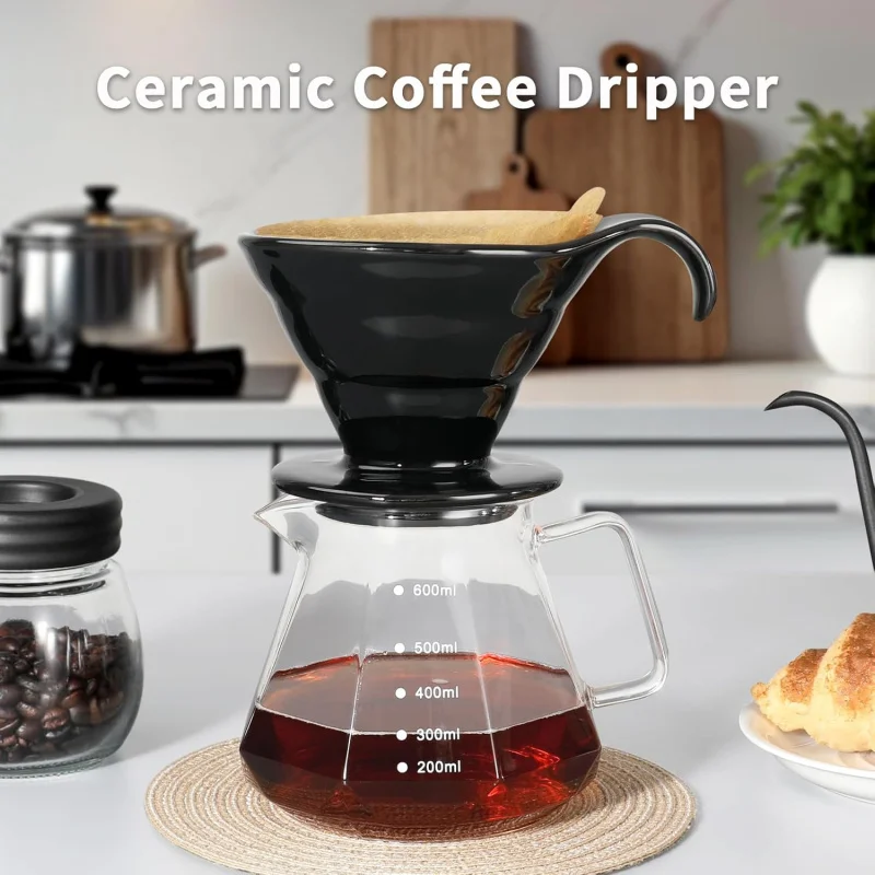 

Household ceramic high-end coffee pouring cup, reusable portable coffee pot with 40 paper filters