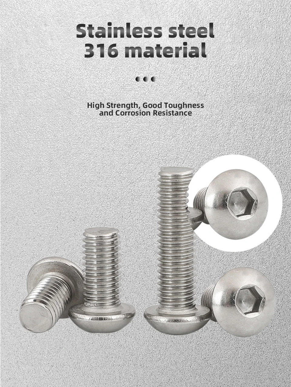 316 Edelstahl A4-70 Innensechskantschraube mit Knopfkopf ISO7380, M3 M4 M5 M6 M8 M10 Innensechskant-Knopfkopfschraube, Befestigungsmaterial – Detail 8