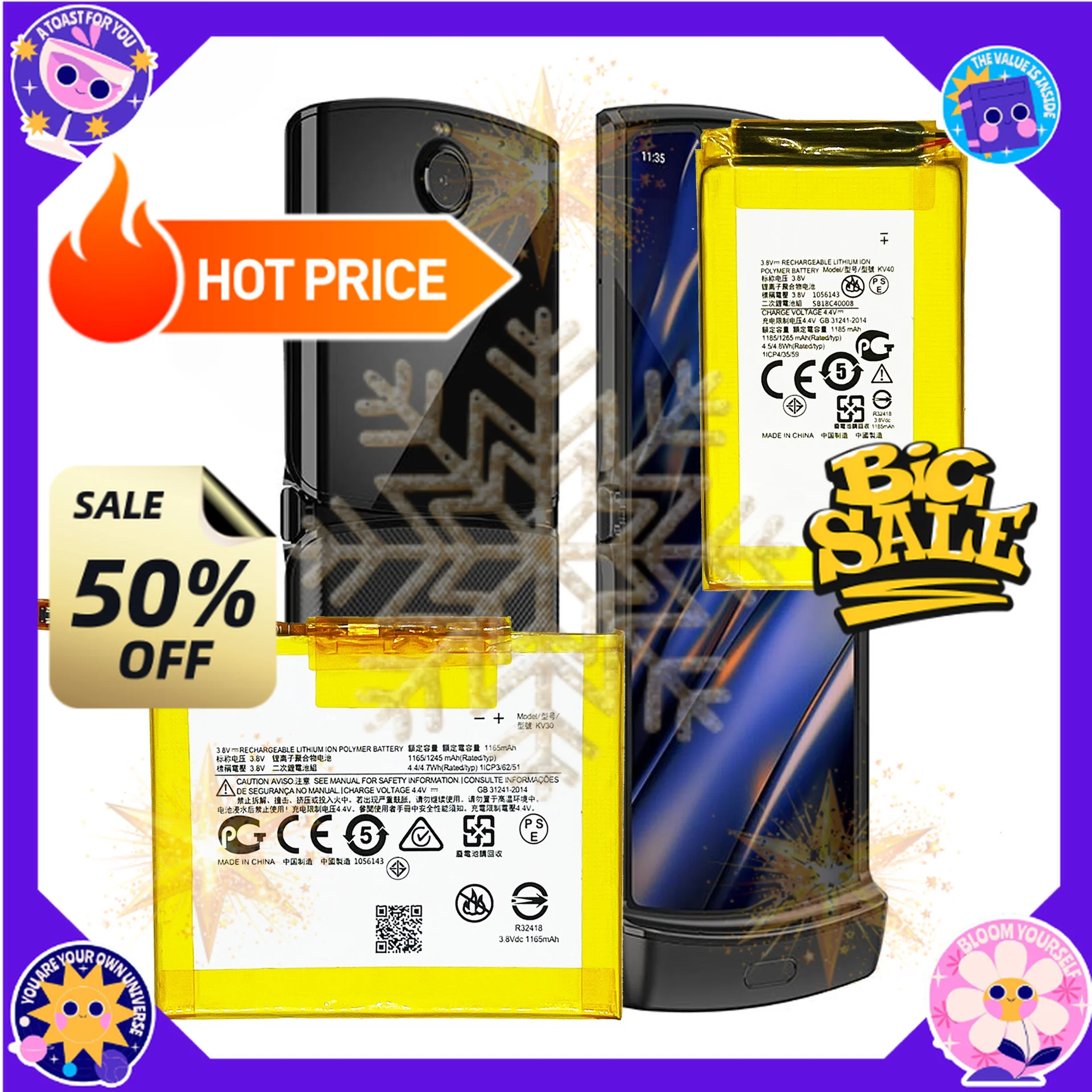 SWZY KV30 KV40 Suitable for Motorola RAZR 2019 Mobile Phone Battery