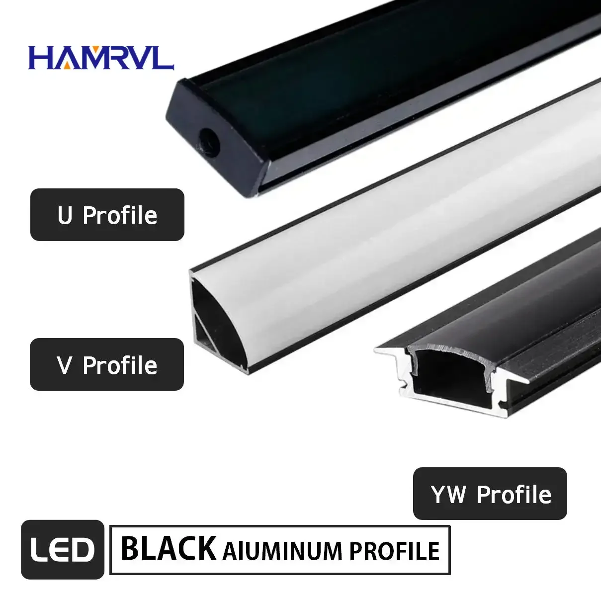 

V/U Type Aluminium Profile Channel Silvery Black Shell with Diffuser PC Cover for LED Horse Race Flexible Strip Light Room Decor