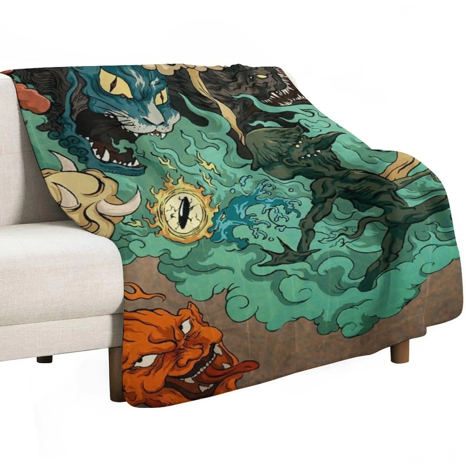 Vintage Japanese Kaiju Throw Blanket Outdoor Soft Blanket for Picnic Beach Camping