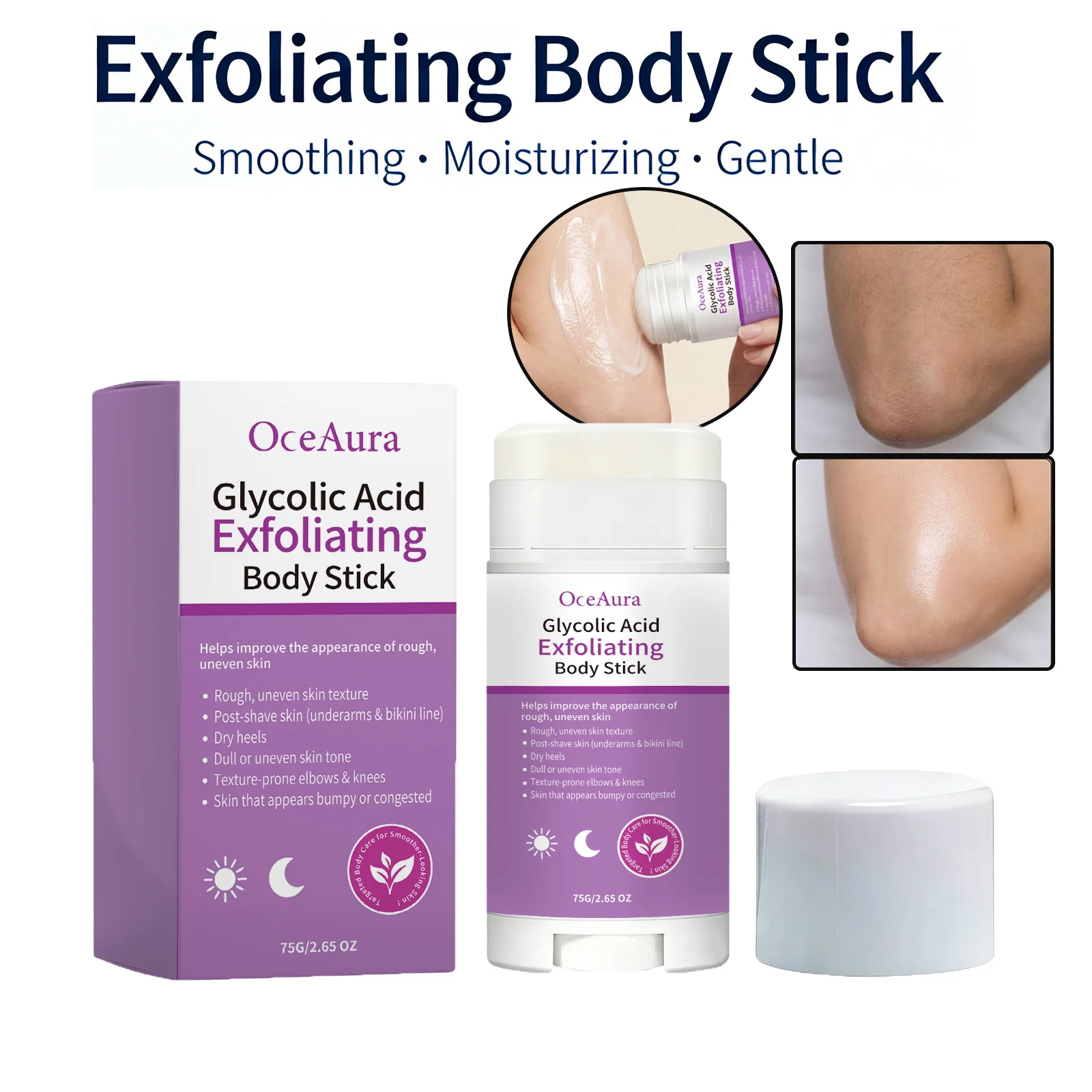 Exfoliating Body Stick Smoothing AHA BHA Shea Butter Moisturizing Skin Softening Body Exfoliator for Dry Skin Dead Skin Remover