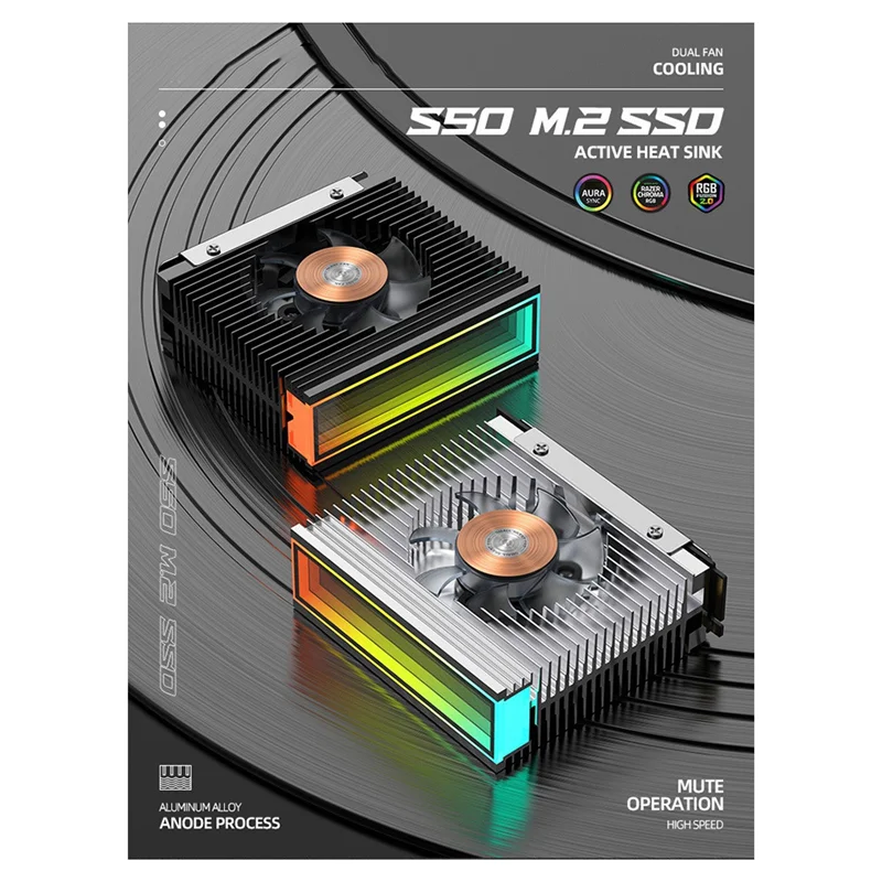 مبرد المبرد SSD S50 M.2 2280 مرآة علوية ARGB Dual PWM ملحقات أجزاء المروحة باللون الأسود