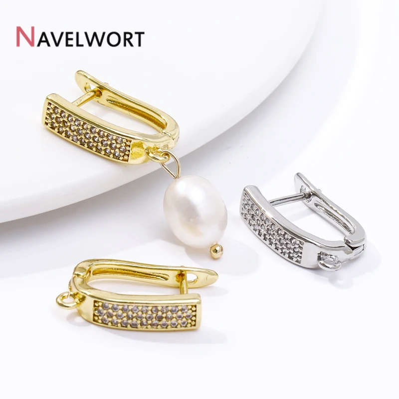 18K Gold Plated Brass With Zircon Earwires Fasteners,DIY Accessories,Earring Fixtures For DIY Fashion Earring Making Fittings