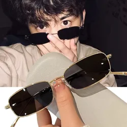 Retro Metal Narrow Frame Eyewear Square Sunglass Sun Protection Sunglasses Anti-UV Versatile Eye Protection Sunnies Eyeglasses