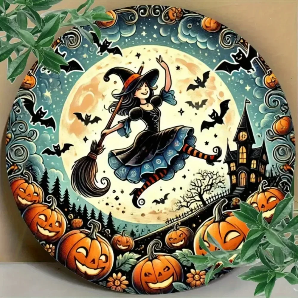 1PC 2D Home Decor Vintage Halloween Hexe Design Eisen Wandkunst Geeignet für Innen-/Außenbars und Partys Türbehang Dekor