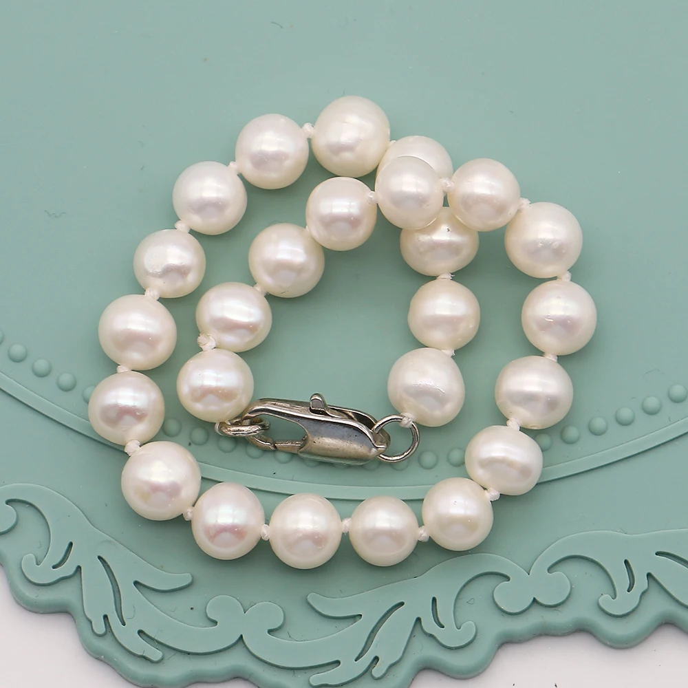 

White Natural Freshwater Pearl Beaded Bracelet 7-8mm Near-Round Straight-Hole Wrist Decoration Elegant Women's Jewelry 1 Strand
