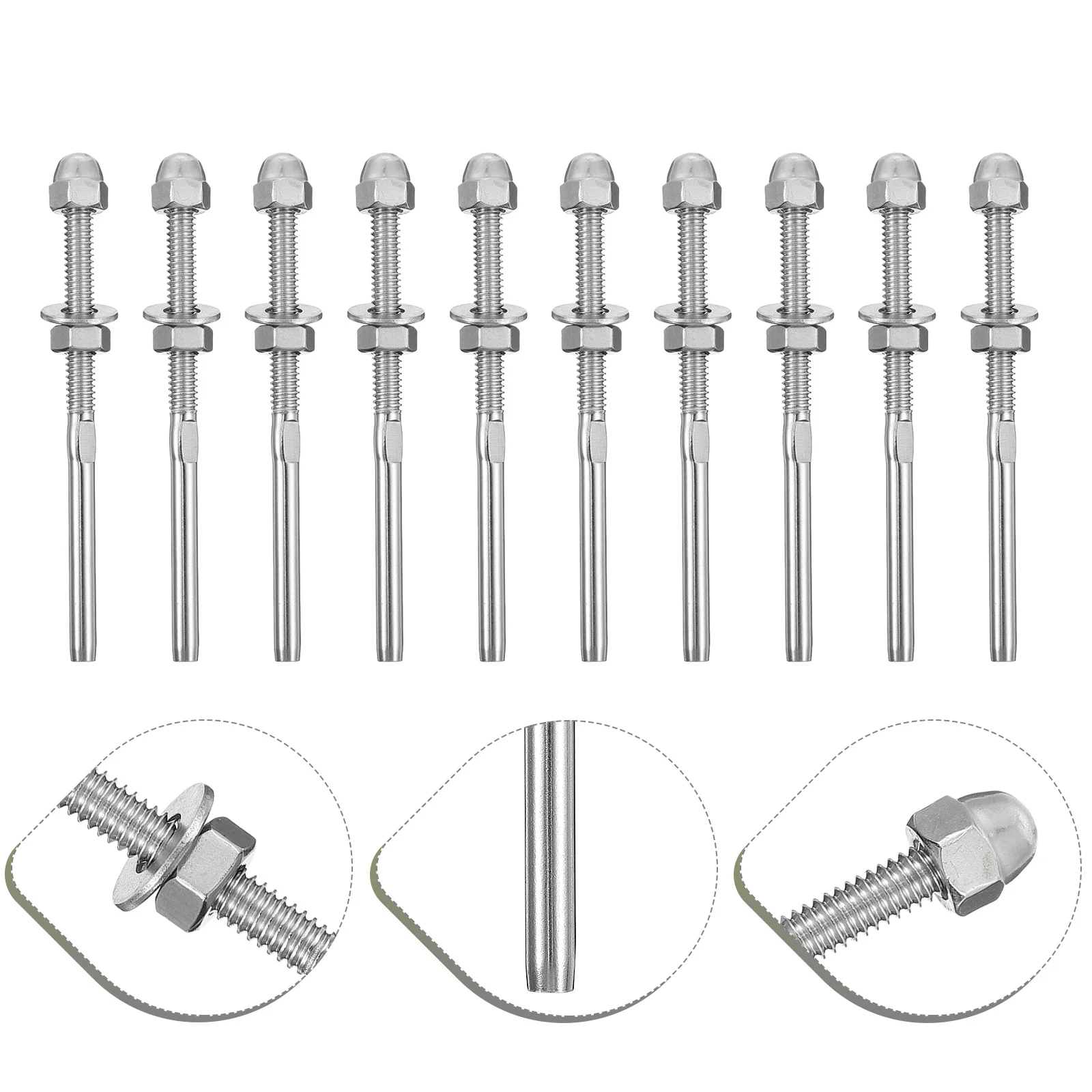 10Pcs Stainless Steel Cable Connector Terminals End Terminal Rust Proof for Indoor Outdoor Deck Stair Railing Systems