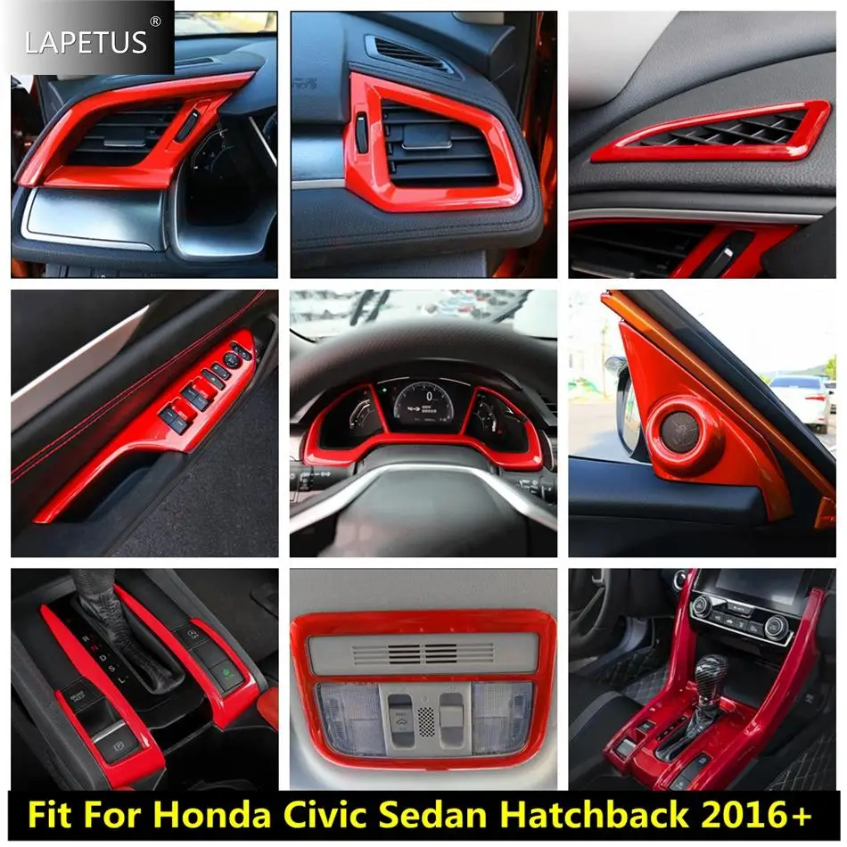 

Red Car Pillar A Speaker / Read Light / Window Lift Button / Gear Shift Panel Cover Trim For Honda Civic 2016 - 2020 Accessories