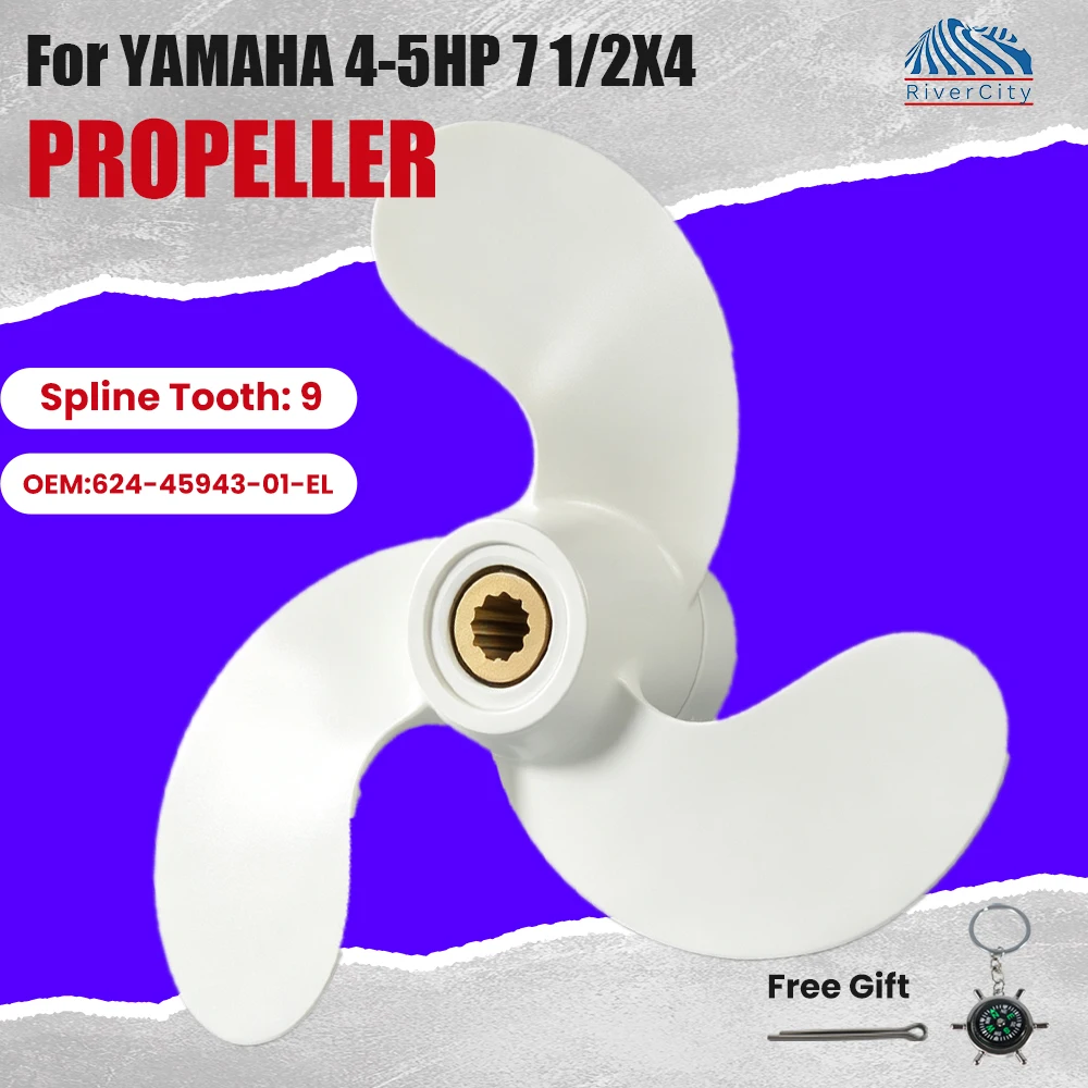 For Yamaha Outboard Propeller 4 5HP 7 1/2x4 Aluminum Alloy Screw Marine Vessel Accessory 3 Blade 9 Spline 624-45943-01-EL