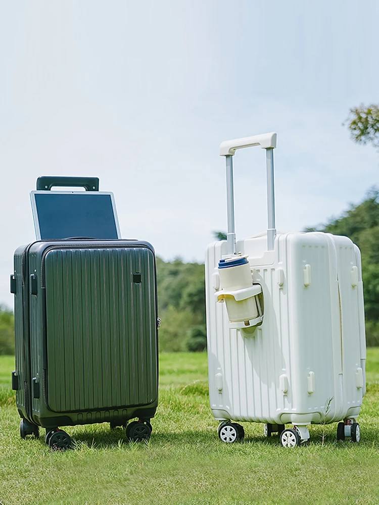 Lightweight Side-Opening Luggage with Shock-Absorbing Braking Wheels 18/20-Inch Carry-On Suitcase Multi-Functional Travel Case
