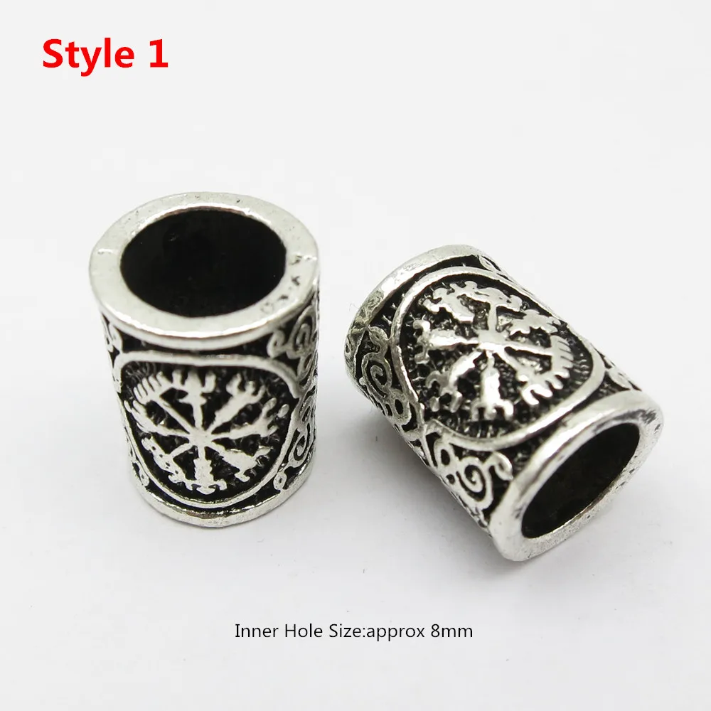 5 stücke/2 stücke großes Loch Rune Metall Wikinger Schmuck Perlen für Haar Bart Dread lock Geflecht Perlen Ringe Rohre Männer Frauen Haarschmuck