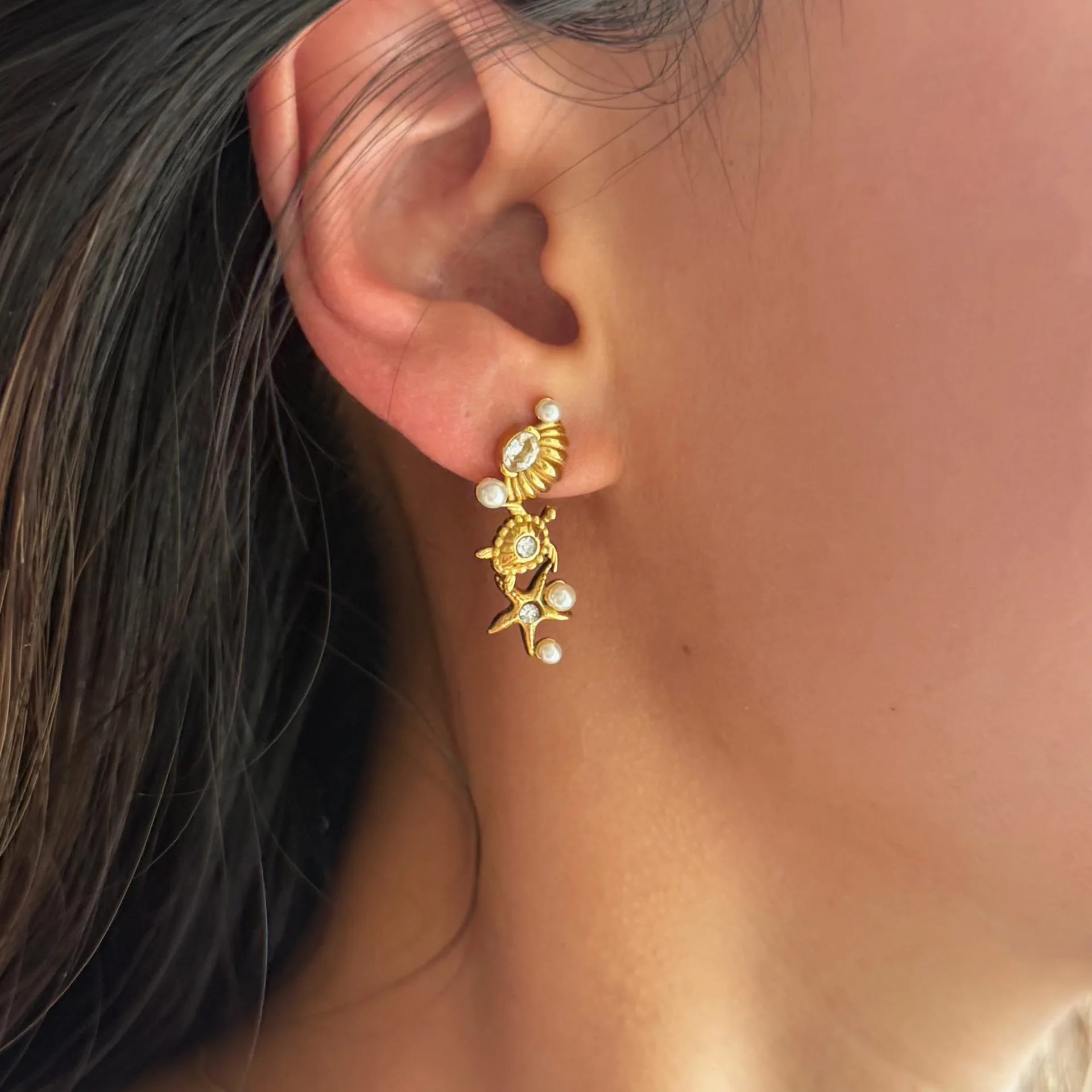 الفولاذ المقاوم للصدأ تقليد اللؤلؤ البحر نجم البحر قرط الاذن المرصع للنساء الصيف نمط أقراط مجوهرات اكسسوارات #5